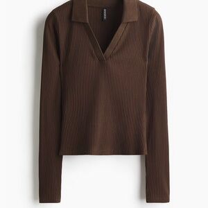 H&M Chocolate Brown Ribbed Long Sleeve Top